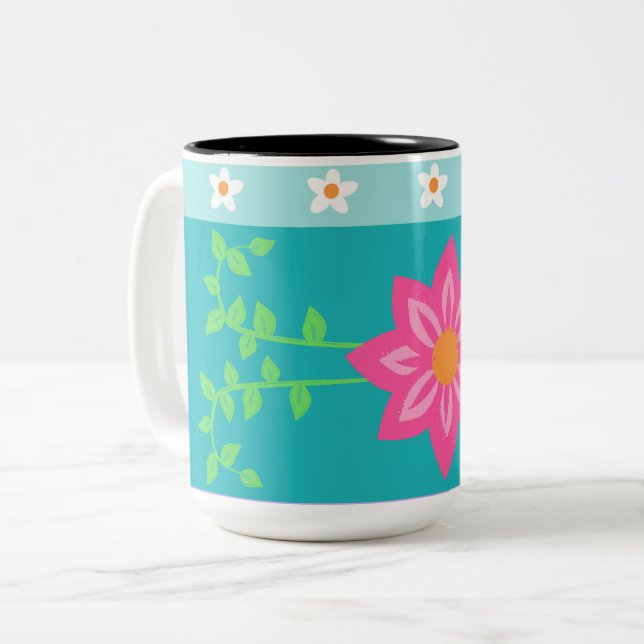 Livsglada blommande blommor design Två-Tonad mugg (Framsida vänster)