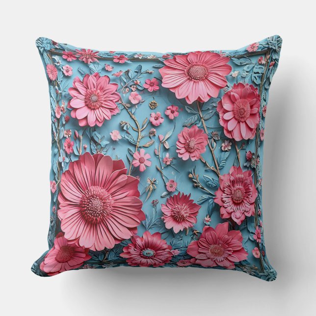 Livsglada blommor i invecklad design kudde (Framsida)