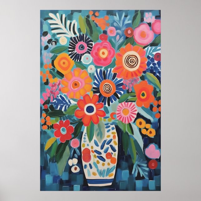 Livsglada Blommor Matisse-Inspirerad Blomstergylle Poster (Framsidan)