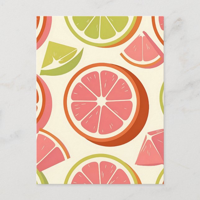 Livsglada Citrus Grapefrukt Orange Lime Skivor  Vykort (Framsida)