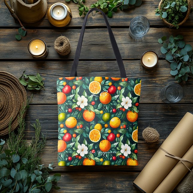 Livsglada Citrus och Vita Blommor med Initialer Tygkasse (Skapare uppladdad)