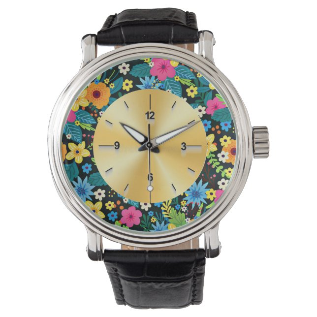 Livsglada Ditsy Blommor Blommönster Design-43785 Armbandsur (Framsida)