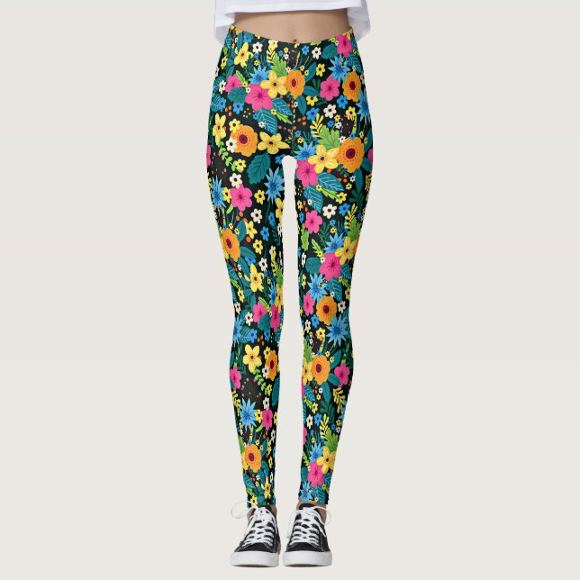 Livsglada Ditsy Blommor Blommönster Design-43785 Leggings (Framsida)