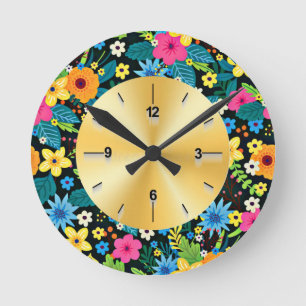 Livsglada Ditsy Blommor Blommönster Design-43785 Rund Klocka