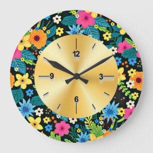 Livsglada Ditsy Blommor Blommönster Design-43785 Stor Klocka
