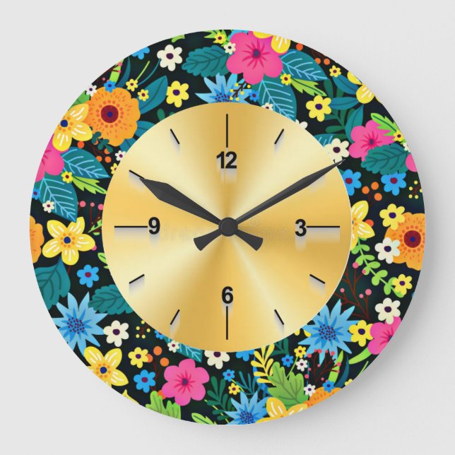 Livsglada Ditsy Blommor Blommönster Design-43785 Stor Klocka (Framsida)