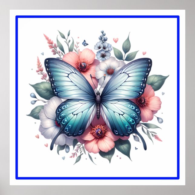 Livsglada fjäril blommig bukett Art-96283 Poster (Framsidan)