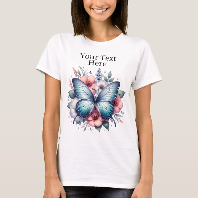 Livsglada fjäril blommig bukett Art-96283 T Shirt (Framsida)