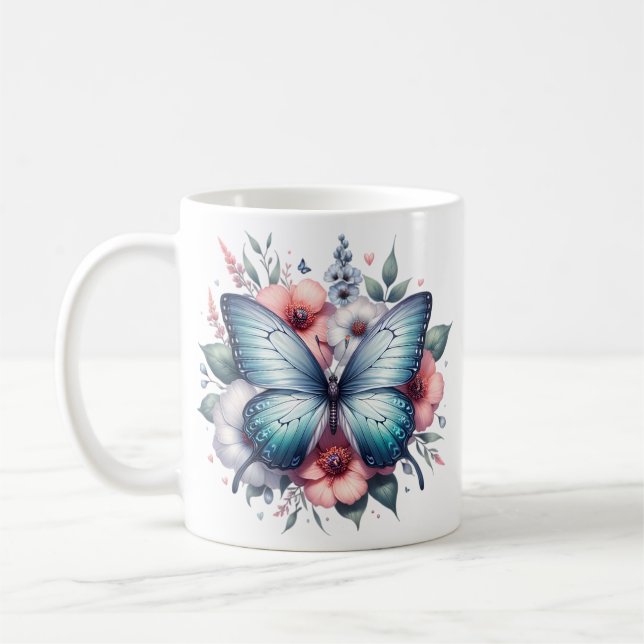 Livsglada fjärilsblommig bukett Art-96283 Kaffemugg (Vänster)