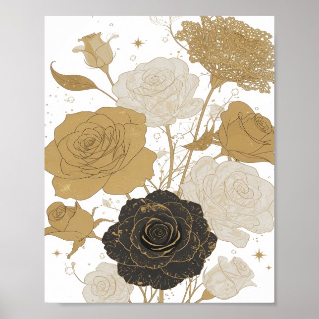 Livsglada Guld GYLLENE ROSOR 3D Text Konst Poster (Framsidan)