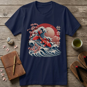 Livsglada Koi-fiskvåg - Japansk Ukiyo-e T-shirt