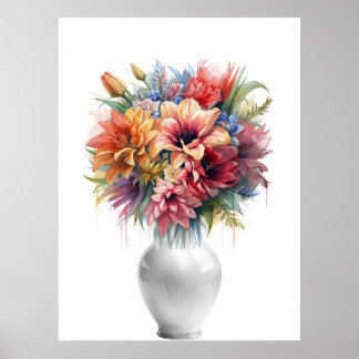 Livsglada liljbukett i vas med blandad media Art P Poster