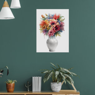 Livsglada liljebukett i vas konstverk i blandad me poster