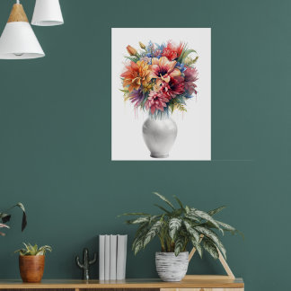Livsglada liljebukett i vas konstverk i blandad me poster