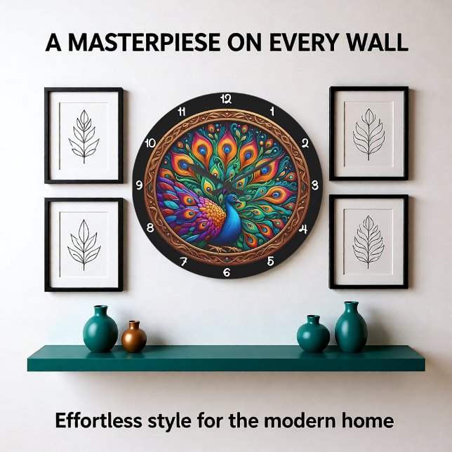 Livsglada Påfågelmosaik Stor Klocka (Skapare uppladdad)