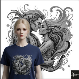 Livsglada Par Omfamnar Psykedelisk Flödande Konst T Shirt