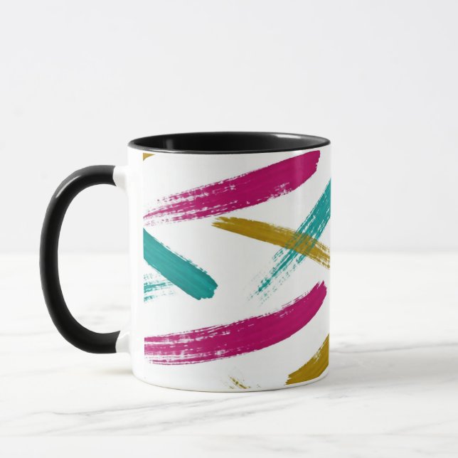 Livsglada penseldrag, turkos, magenta och senapsli mugg (Vänster)
