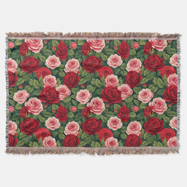Livsglada ros mönster med röda och rosa rosor filt (Framsidan)