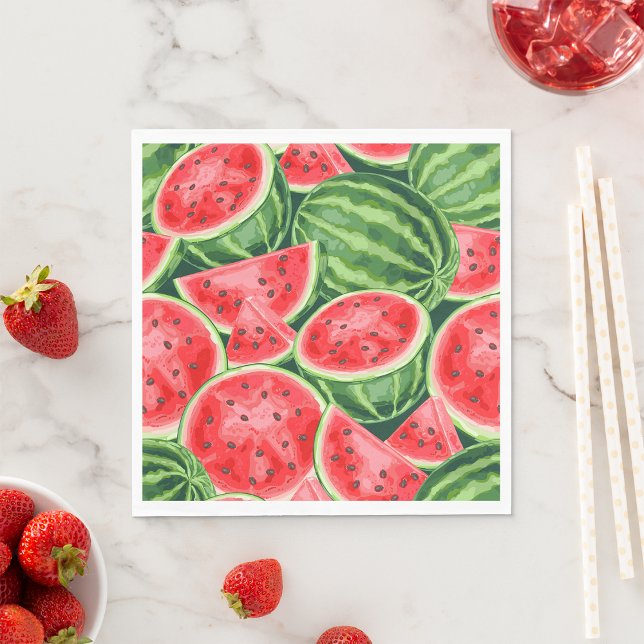 Livsglada sommarvattenmelon skivor mönster pappersservett (Skapare uppladdad)