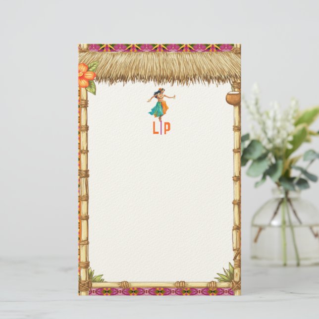 Livsglada tropiska hawaiianska Tiki Luau-bambu  Brevpapper (Stående Fram)