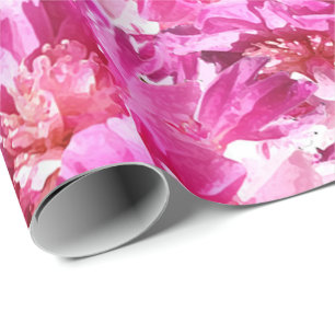 Livsglada varma rosa peonior akvarell inslagspappe presentpapper