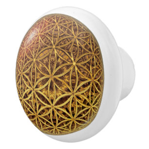 Livslängd/Blume des Lebens - rutnätet boll guld Knopp