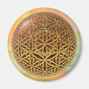 Livslängd/Blume des Lebens - rutnätet boll guld Magnet