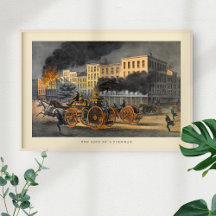 Livslängd för en Fireman Vintage 1860-litografi