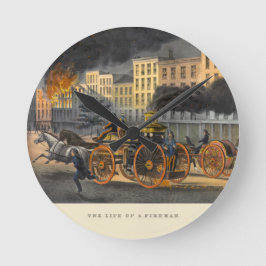 Livslängd för en Fireman Vintage 1860-litografi Rund Klocka