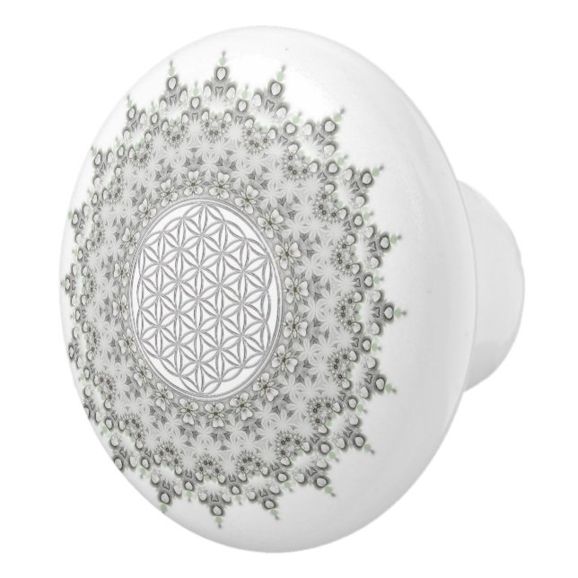 Livslängd - Fractal Mandala grått grönt Knopp (Höger)