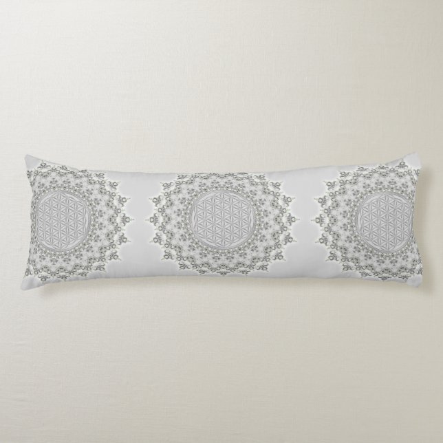 Livslängd - Fractal Mandala grått grönt Kroppskudde (Framsidan)