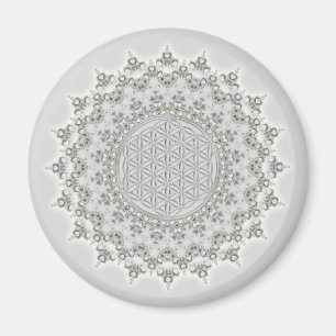 Livslängd - Fractal Mandala grått grönt Magnet