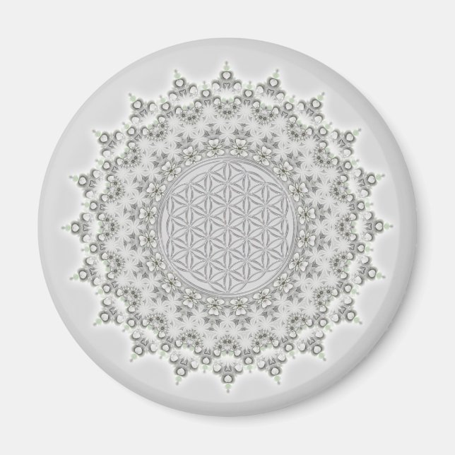 Livslängd - Fractal Mandala grått grönt Magnet (Framsidan)