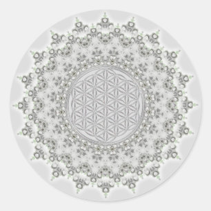 Livslängd - Fractal Mandala grått grönt Runt Klistermärke