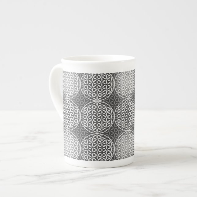 Livslängd - frimärke mönster - grått benporslin mugg (Framsida vänster)