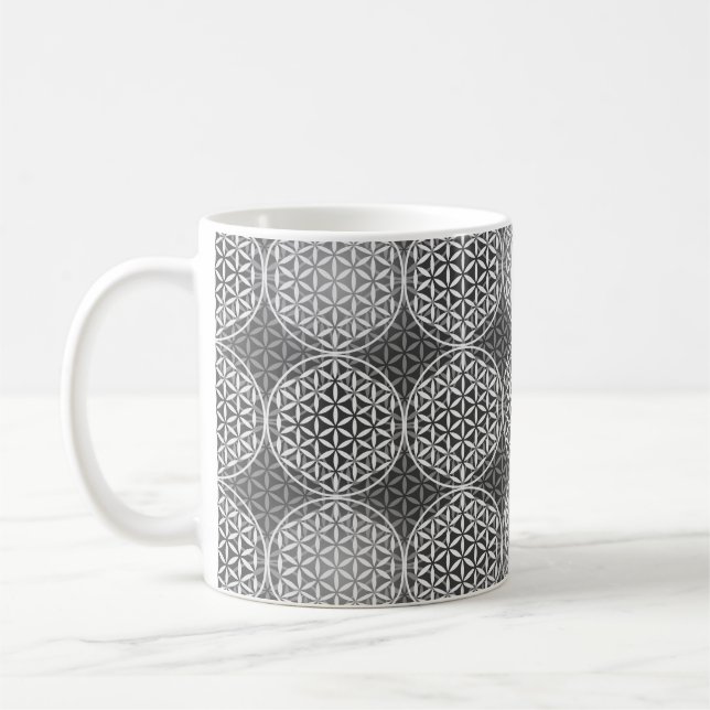 Livslängd - frimärke mönster - grått kaffemugg (Vänster)