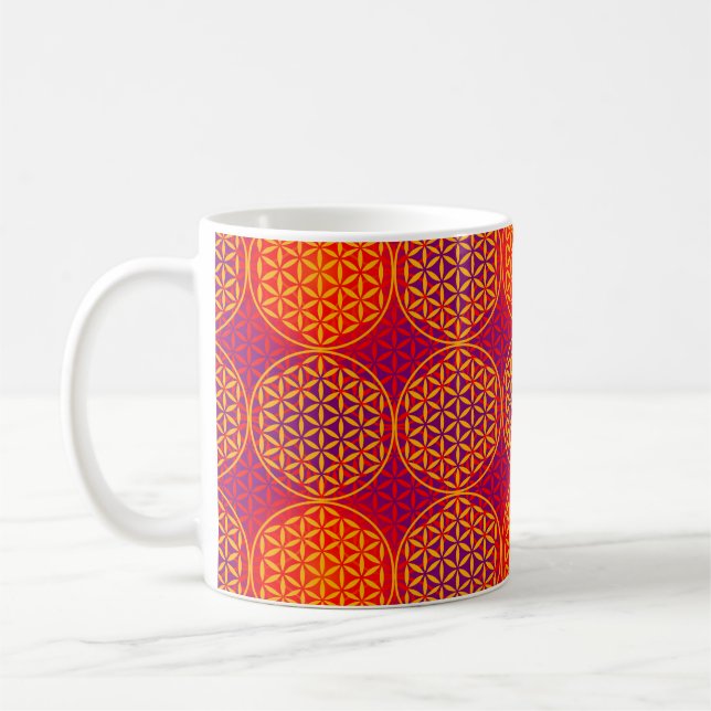 Livslängd - frimärke mönster - orangens rosa kaffemugg (Vänster)