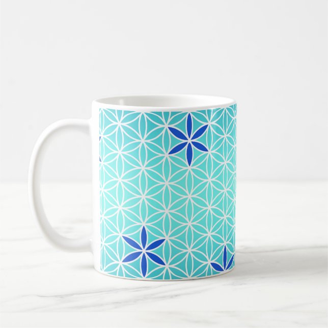 Livslängd - frimärke sömlös mönster - cyan kaffemugg (Vänster)