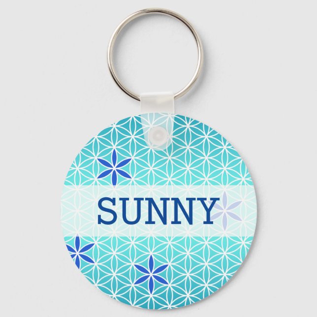 Livslängd - frimärke sömlös mönster - cyan nyckelring (Framsida)