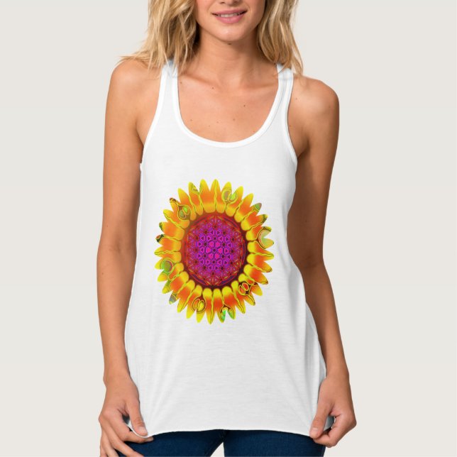 Livslängd - geometrisk Blommar 4 Linne Med Racerback (Framsida)
