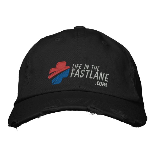 Livslängd i Fast Lane Hat (Mörk) Broderad Keps (Framsida)