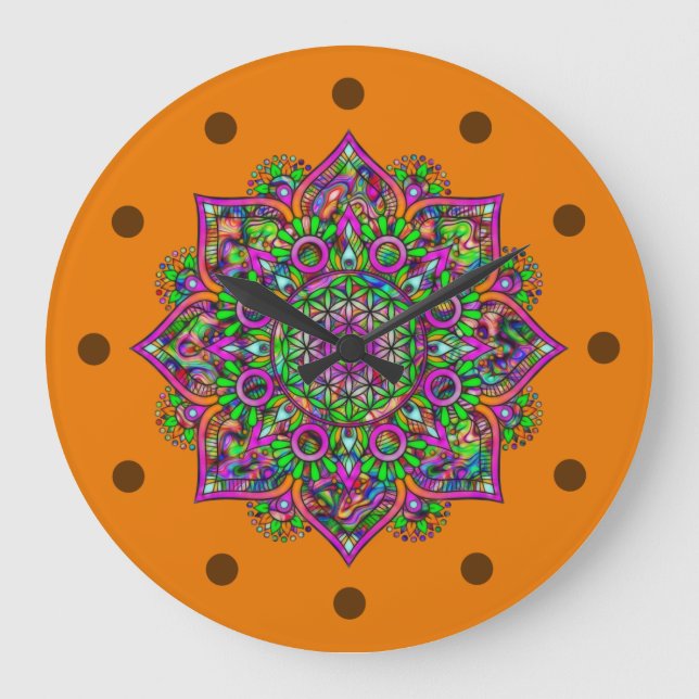 Livslängd - Indiska mandala 1 Stor Klocka (Framsida)