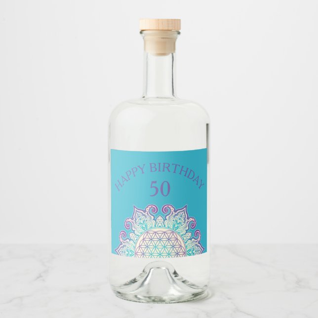 Livslängd - Indiska mandala 2 Spritflaskor Etikett (Framsida)
