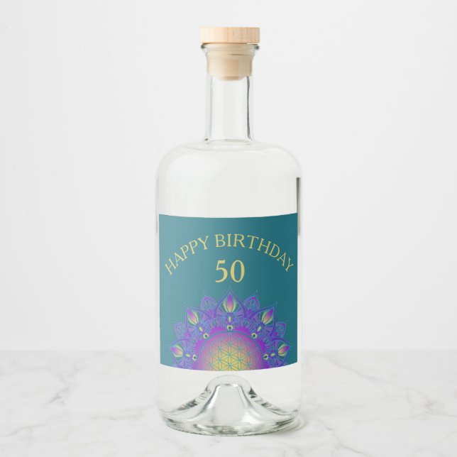 Livslängd - Indiska mandala 3 Spritflaskor Etikett (Framsida)