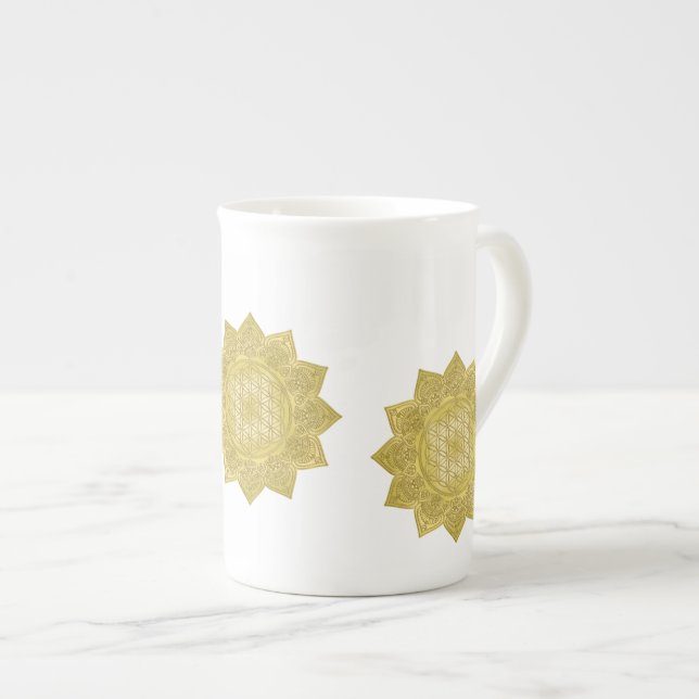 Livslängd - Indiska mandala 4 Benporslin Mugg (Framsida höger)