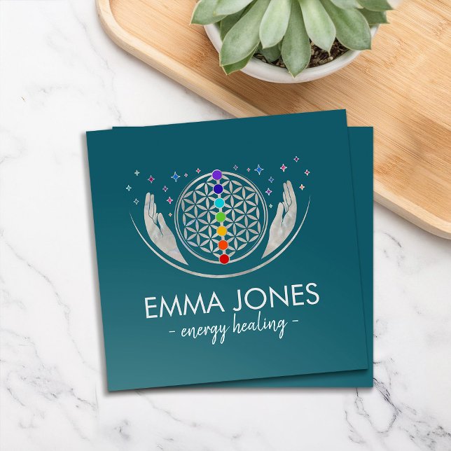 Livslängd, läkande händer, chakras fyrkantigt visitkort (Skapare uppladdad)