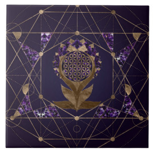 Livslängd Lotus - Helig Geometry Ornament Kakelplatta