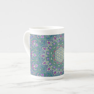 Livslängd - Mandala India Stil 1 Benporslin Mugg