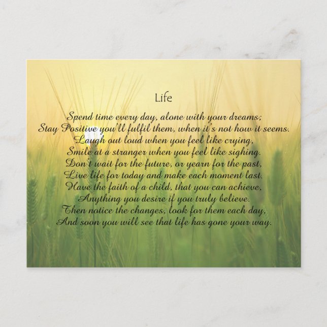 Livslängd Motivational Postcard för uppmuntran. Vykort (Framsida)
