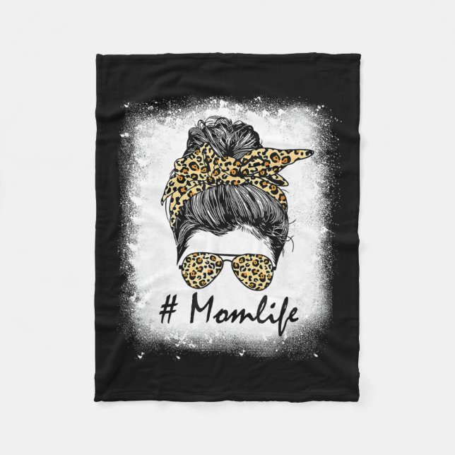 Livslångt blekt Mamma Life Leopard Messy Bun Kvinn Fleecefilt (Framsidan)